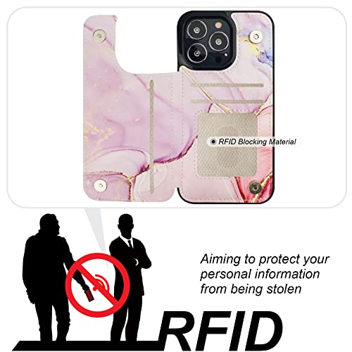Image of HAOPINSH for iPhone 13 Pro Case Wallet with Card Holder, Pink Marble Pattern Back Flip Folio PU Leather Kickstand Card Slots Case for Women Girls, Double Magnetic Clasp Shockproof Cover 6.1 inch