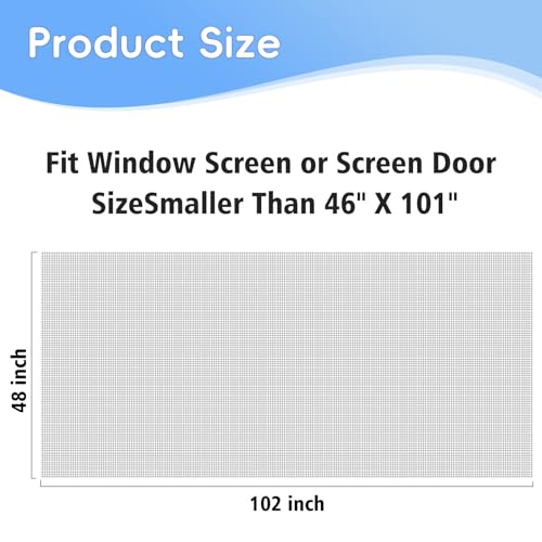 48"x102" Windows Screen Mesh,Fiberglass Window Screen Mesh, Screen Door Mesh, Windows Screens and Screen Door Replacement, Patio Screen Mesh - Thumbnail 2