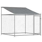 Hundezwinger mit Dach und Türen Grau 4x2x2 m, UV- & Wasserdicht Hundehütte Outdoor Hundehaus für große Hunde Garten, Verzinkter Stahl
