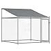 Hundezwinger mit Dach und Türen Grau 4x2x2 m, UV- & Wasserdicht Hundehütte Outdoor Hundehaus für große Hunde Garten, Verzinkter Stahl