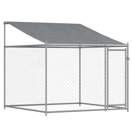 Hundezwinger mit Dach und Türen Grau 4x2x2 m, UV- & Wasserdicht Hundehütte Outdoor Hundehaus für große Hunde Garten, Verzinkter Stahl