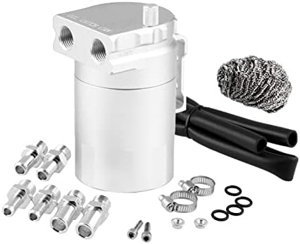 RULLINE Universal 350ml Oil Catch Can Tank 0046 Aluminum Polish Baffled Reservoir Silver