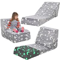 YULEYU Kids Sofa Bed, Fold Out Kid Sofa Chair 37IN (L)*18IN (H), Toddler Convertible Sofa Lounger, Modular Pull Out Couch for Boys and Girls (Grey, Small) (Light Gray, Small)
