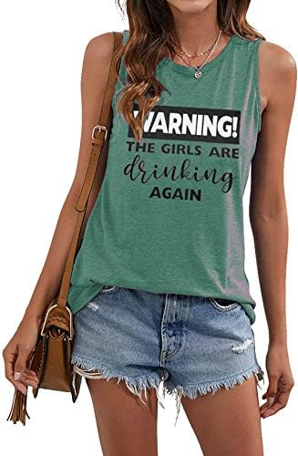 Women Warning The Girls are Drinking Again Shirt Funny Graphic Drinking Tee T-Shirt Summer Holiday Short Sleeve Tops (M, Green)