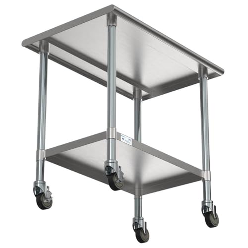 Image of KoolMore Commercial 24 inch x 36 inch Stainless Steel Work Table Wheels for Restaurant or Home Use, Under Storage Shelf for Food, Tools, Equipment, Hardware, Heavy Duty Metal Workspace (CT2436-18C), Silver
