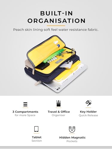 Image of EUME Workport Tablet Sling Bag for Men | Office Bag for Men & Women | With Padded Compartment | Vegan Leather & Nylon Fabric | Fits MacBook Air 13 inch, iPad 7L & Tablets Up to 13 inch