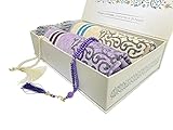 Evzel Islamic Gift Set 2 pcs(Luxury Prayer Beads Tasbeeh) Namaz Turkish Muslim Carpet Janamaz Sajadah, Ideal/Hajj/Umrah/Ramadan/Wedding/Niqah Gift (Purple+Blue)