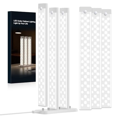 Image of 12Inch Under Cabinet Lighting Wireless 6Pack with 1 Charging Station | Rechargeable Motion Sensor Light Indoor, 3 Color Temps, Dimmable Closet Light Stick on, Under Counter Lights for Kitchen