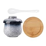 Nuyhadds Cacerola de cerámica con tapa, 250 ml, pequeño cuenco de cerámica a prueba de fugas con tapa y cuchara, cuenco para la fabricación de crema de huevos para la cocina doméstica, para huevos,