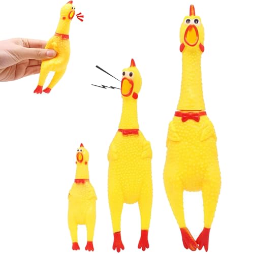 QSLKI 3 Paquete de Goma Pollo de Juguete de Pollo Amarillo Caucho Chirrido Pollo de Juguete Novedad y Durable Pollo de Goma, Chillones Descompresión Herramienta Gadgets