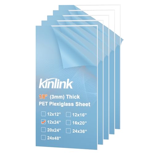 Image of KINLINK 12x24 Plexiglass Sheets 1 /8 inch Thick, 3mm Clear PET Plastic Sheet for DIY Project, Craft, Table top, Picture Frame, Acrylic Sign and Wedding Invitation 5 Pack