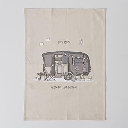 ReWu Geschirrtuch Vanlife Wohnwagen 2er-Set Mit Spruch Beige 100% Baumwolle Küchenhandtuch Trockentücher Abtrocktücher Küche Camping Putzlappen Geschirrhandtuch 50 x 70 cm – Bild 4