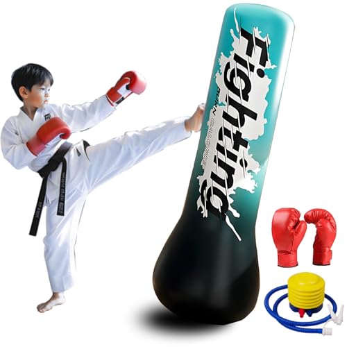 AIRCADIA Saco de boxeo para niños con guantes de boxeo de 150 cm, saco de boxeo inflable para niños de 3 a 12 años, juguete de entrenamiento para jugar en casa, regalo para niños y niñas, sin BPA