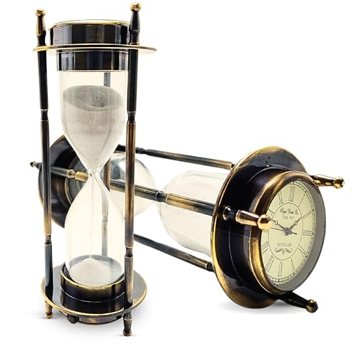 ANTIQUANA Reloj de arena náutico y marítimo con brújula de latón envejecido, reloj de escritorio, reloj de arena de metal, reloj de arena, reloj de arena decorativo para regalo y decoración del hogar,