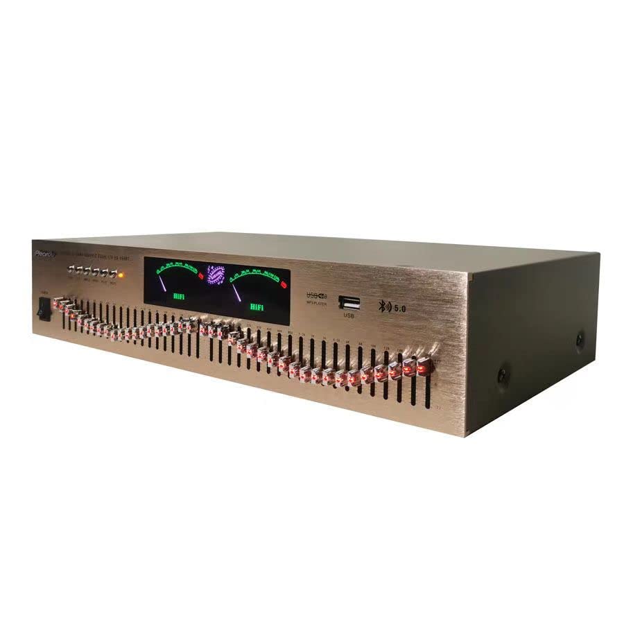EQ-666BT Égaliseur Bluetooth sans perte stéréo 40 bandes Contrôleur d'effets numériques audio,Égaliseur de réglage Hi-Fi Home EQ,Égaliseur de réglage haut/moyen/basse,carte support/disque U,gold