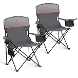 LET'S CAMP Camping Chairs 2 Pack, Set of 2 Folding Chair, Lightweight Picnic Chair with 3-Can Cooler Bag, Cup Holder,Storage Pocket, Supports 120kg (Grey)