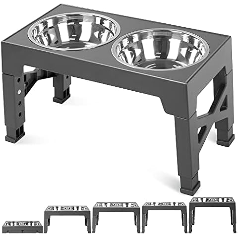 Niubya Elevated Dog Bowls with Adjustable Heights and 2 Stainless Steel Bowls Cover