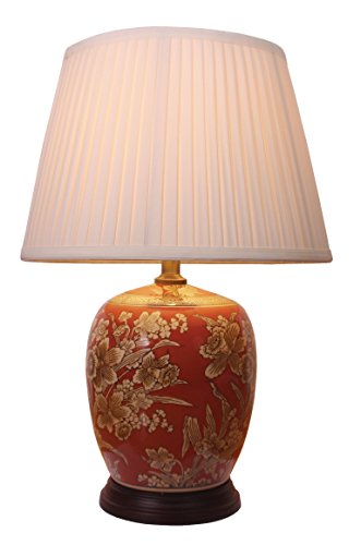 DOWNTON INTERIORS Large Red Floral Oriental Ceramic Table Lamp (M8773)