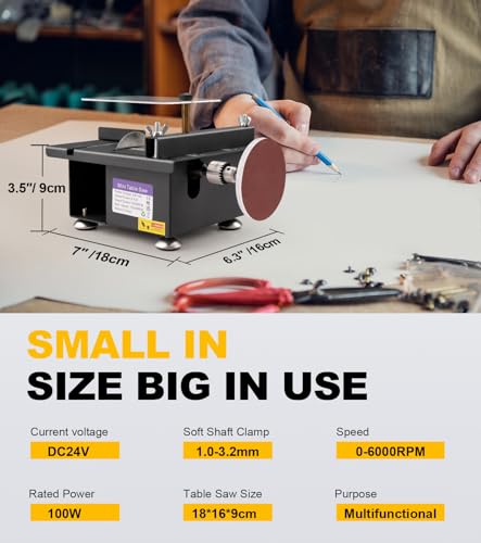 Sbestily Mini Multi-Functional Table Saw, Portable Desktop Electric Saw Small Cutter for Crafts Wood Acrylic, Adjustable-height Cutting, Speeds & Angle, More Accessories for Sanding Engraving