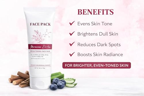 Image of Moroccan DeTan Brightening Face Pack for Advance Skin Renewal Radiance Clay Mask for All Skin Types
