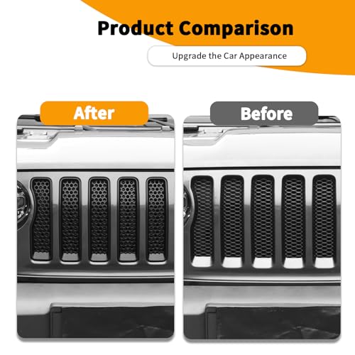 Image of Hoolcar Front Grill Insert Cover Trim Kit Compatible with Jeep Wrangler JL JLU 2018-2024 2025 Front Honeycomb Grille Cover Guard Exterior Accessories, Black, 7 PCs
