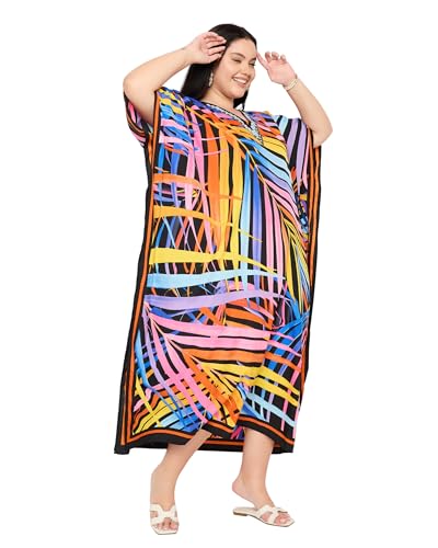 Image of Gypsie Blu Women Plus Size Kaftan Dress Beach Cover Up Maxi Dresses for Women, V-Neck Kimono Sleeve 1X-3X