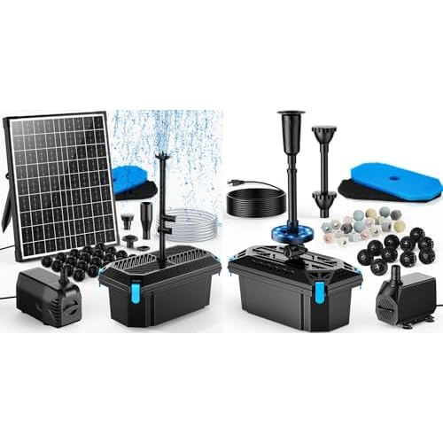 POPOSOAP 20W Solar Pond Filter +RGB Pond Filter with Pump Fountain Kits, 660GPH Pond Filter Box With 40W Pond Pump & RGB Auto-Cycle LED Lights, Koi Pond Filters for Outdoor Ponds Clean, Clea