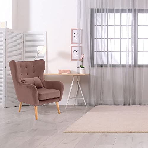 Critter Sitters Teen Wingback Accent Chair With Lumbar Pillow | Faux Wooden Legs | Dusty Pink, Rose Velvet #TOP1
