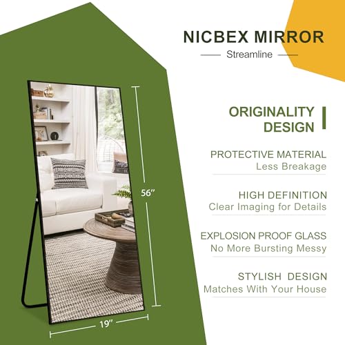 Nicbex MIRROR_56X19BLACK (RECTANGULAR) Full Length Mirror With Stand, 56 Inchx19 Inch Aluminum Alloy Frame Floor Mirror thumb #4