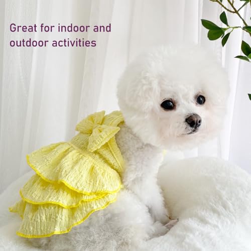MQQYLBHDS Vestidos amarelos para cães pequenos, roupas para filhotes de primavera com laço, vestido