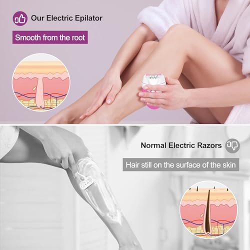 Epilator for Women, Smooth Glide Facial Hair Remover with 2 Speed & LED Light, Rechargeable Cordless Electric Epilator for Face, Bikini, Underarms, Arms, and Legs, Painless & Portable - Thumbnail 6