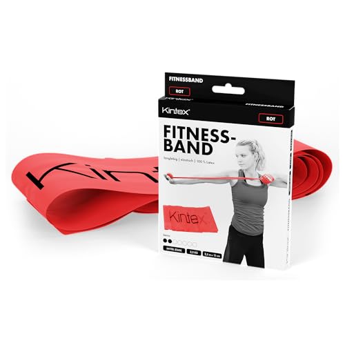 Kintex Fitnessband, 2,5 m x 15 cm, Gymnastikband in 7 Stärken, 100% Latex, transportables Trainingsband (Rot)