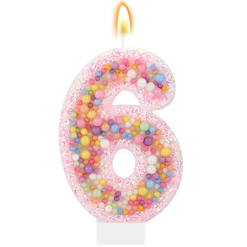 IDIJOLI Pastel Macaron 6th Birthday Candle Sweet Pink Number 6 Candle Cake Topper Cupcake Decorations for Girls and Women Party Decor Anniversary Celebrations Supplies