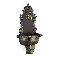 Relaxdays XL Wandbrunnen antik, mit Wasserhahn, nostalgisch, Waschbecken Garten, Aluguss, HBT 75 x 44 x 22 cm, schwarz