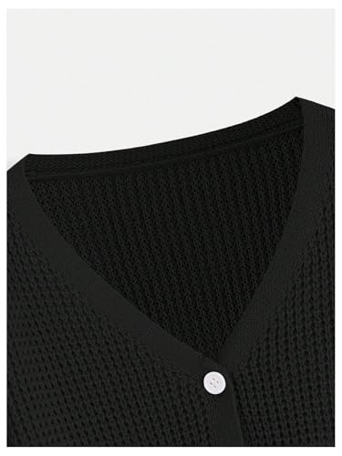 SHENHE Girl's Cardigan Button Down Lantern Sleeve V Neck Knitted Crop Cardigan Sweater3