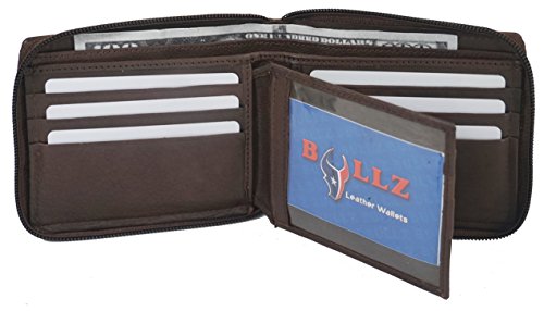 Bullz RFID Blocking Mens Leather Wallet Zip Around ID Card Window Bifold3