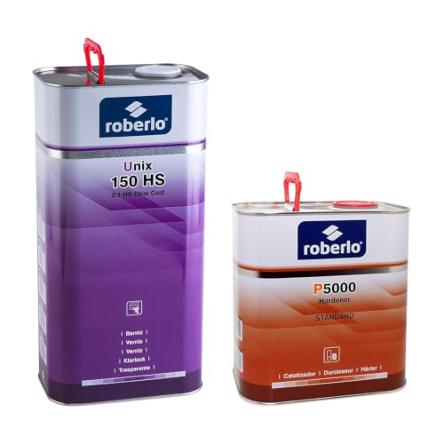 Roberlo Unix 150HS Clear Coat with P5000 Hardener - High Solids Automotive Clear Coat, Fast Drying, High Gloss Finish - Professional Car Paint Clear Coat Kit - 5L Clear + 2.5L Hardener
