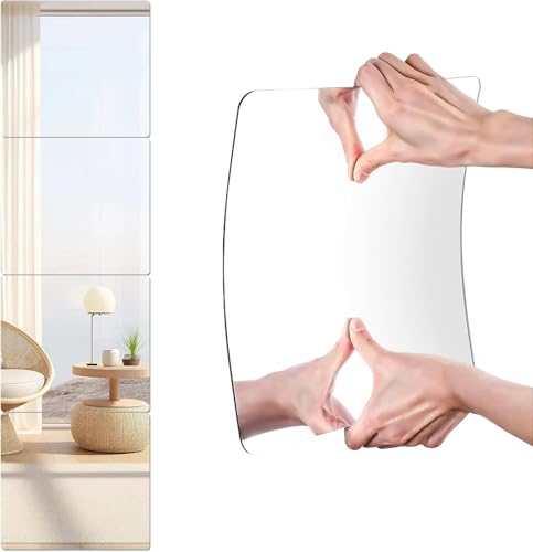 Image of 8 Pieces 12 x 12 Inch Shatterproof Acrylic Mirror Tiles, Self Adhesive Full Body Wall Mirrors for Bedroom, Home, Gym, Bathroom and Living Room, Unbreakable Flexible