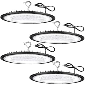 YANYCN 4 Pack 240W UFO Led High Bay Light Fixture,100-277v,40000LM,5000K Daylight Commercial Shop Bay Lighting,[1050W MH/HPS Equiv.]US Plug Area Lighting For Garage/Warehouse/Barn/Gym/Factory/Workshop