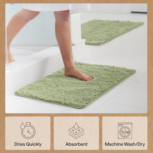 Image of Gorilla Grip Luxury Chenille Bathroom Rug Mat, 48x24, Extra Soft and Absorbent Shaggy Rugs, Machine Wash and Dry, Perfect Plush Carpet Mats for Tub, Shower, and Bath Room, Sage Green