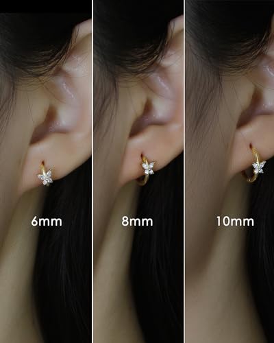 COCHARM 14K Real Gold Plated 925 Sterling Silver Cartilage Hoop 20 Huggie Hoop Earrings Butterfly Helix Earrings Tragus Daith Rook Piercing Jewelry for Women Men3