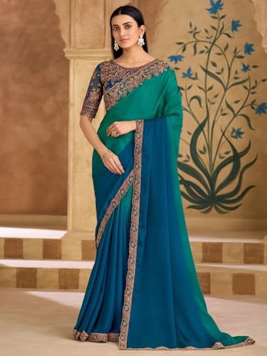 Image of AKHILAM Women's Satin Sequence Embroidery Saree With Unstitched Blouse Piece(SNDLWOD1601 TFH Parent)