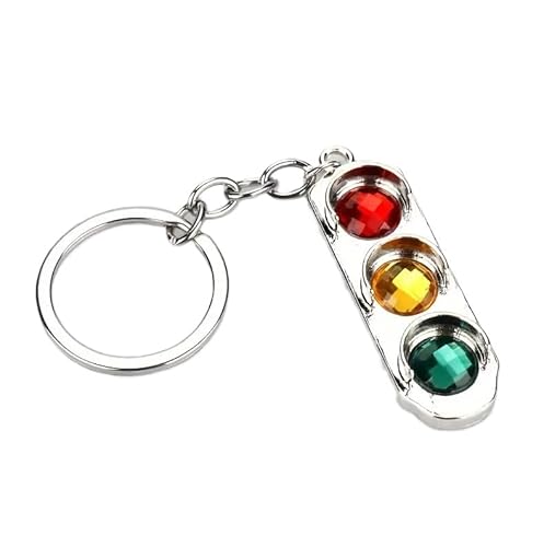 4Trails Traffic Light Keychain, Metal Alloy with Crystal Gems, Red Yellow Green Signal Design Car Gift