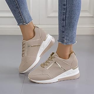ALLINNINE Zapatos Deportivos De Tacón Alto Para Mujer, Zapatos De Lona De Moda De Tubo Alto, Con Cordones, Borde De Cuña, Cremallera, ángulo, Talla 4-11, B Todo-negro