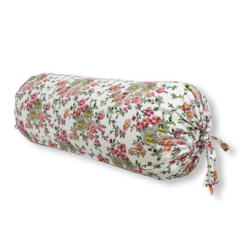 Image of Swayam Set of 2 Cotton Bolster Cover | 30x30 Inch | Soft Breathable Masnad Cover 200TC | Durable & Washable | Floral Print Bolster Cover for Diwan, Bed & Sofa - White