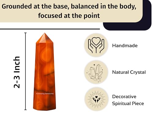 Image of Amazing Gemstone Carnelian Crystal Towers ~ Natural Healing Crystal Point Obelisk for Reiki Healing and Crystal Grid (2 inch to 3 inch INCH)