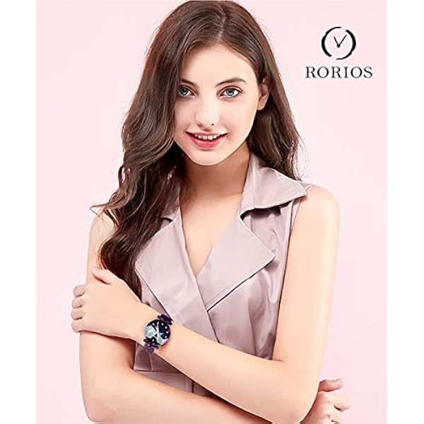 RORIOS Moda Orologi da Donna Fashion Analogico Al Quarzo Lucente Diamante Simulato Dial Mesh Band Bracelet Orologi da Polso Women Watches