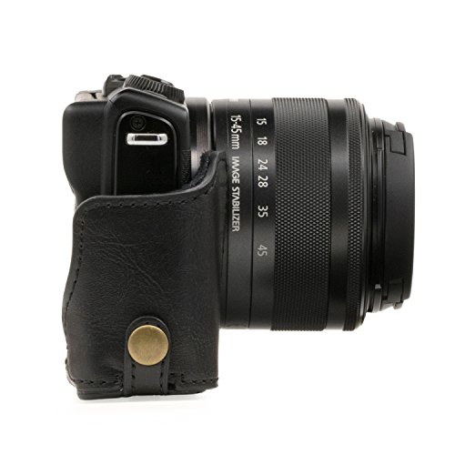 MegaGear Canon EOS M100, M200 Leather Case and Strap - Black