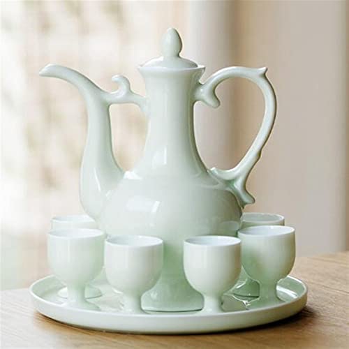 Rvvk Ceramic Wine Set Set Home Gift Gift Box Set 1X Hip Flask 8X Wine Glass 1X Tray #TOP3