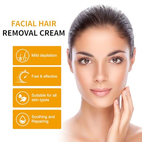 Facial Depilatory Cream, Orange Facial Hair Removal Cream for Upper Lip and Chin for Women, Womens Facial Hair Remover for Sensitive Skin, Gentle and Non-irritating (2PCS)